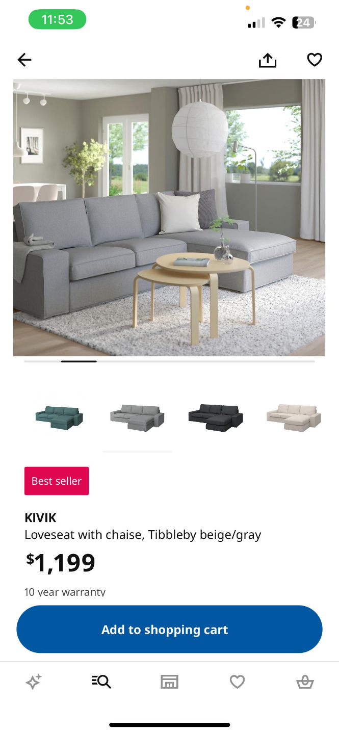 IKEA KIVIK Loveseat with Chaise - Grey - photo 5