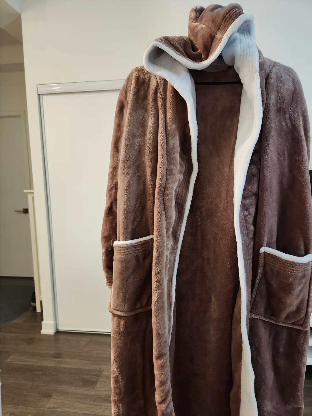 Cozy Hooded Fleece Robe - Brown thumbnail