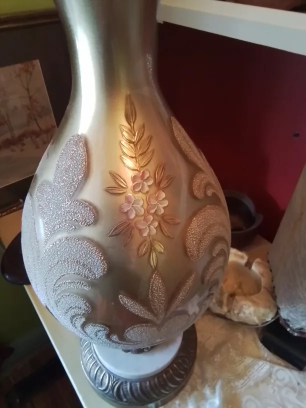 Beautiful Vintage Bohemian glass lamp with marble base image indicator(3)