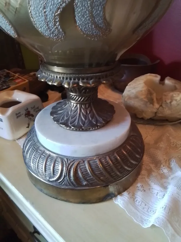 Beautiful Vintage Bohemian glass lamp with marble base image indicator(5)