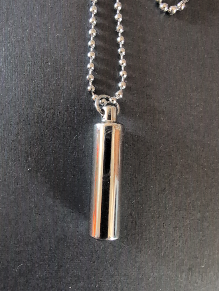 Silver Tone Cylinder Urn Necklace (Cremation Ash Necklace) 💚