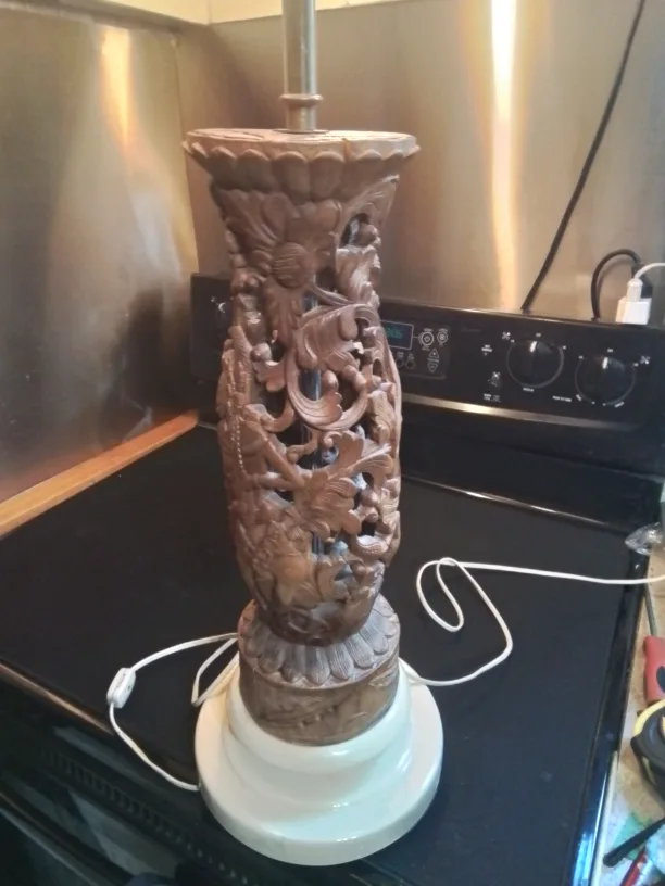 Vintage Balinese Hand Carved Lamp image indicator(2)