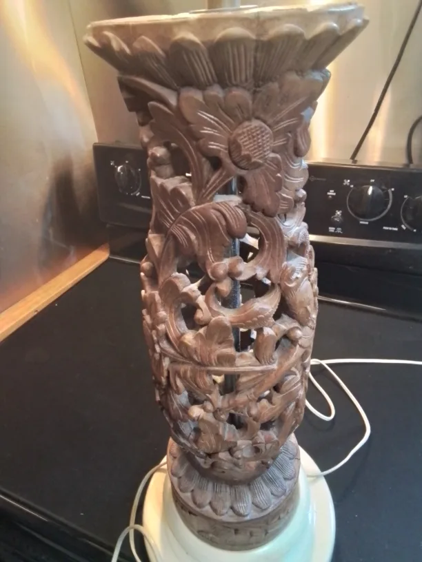Vintage Balinese Hand Carved Lamp image indicator(7)