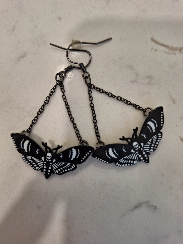 Black and White Moth Earrings thumbnail