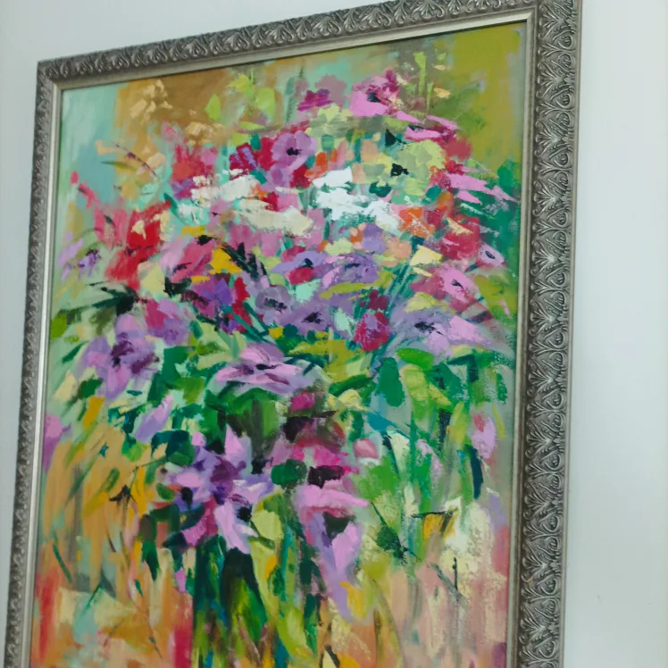 Vibrant Floral Oil Painting in Ornate Frame image indicator(10)
