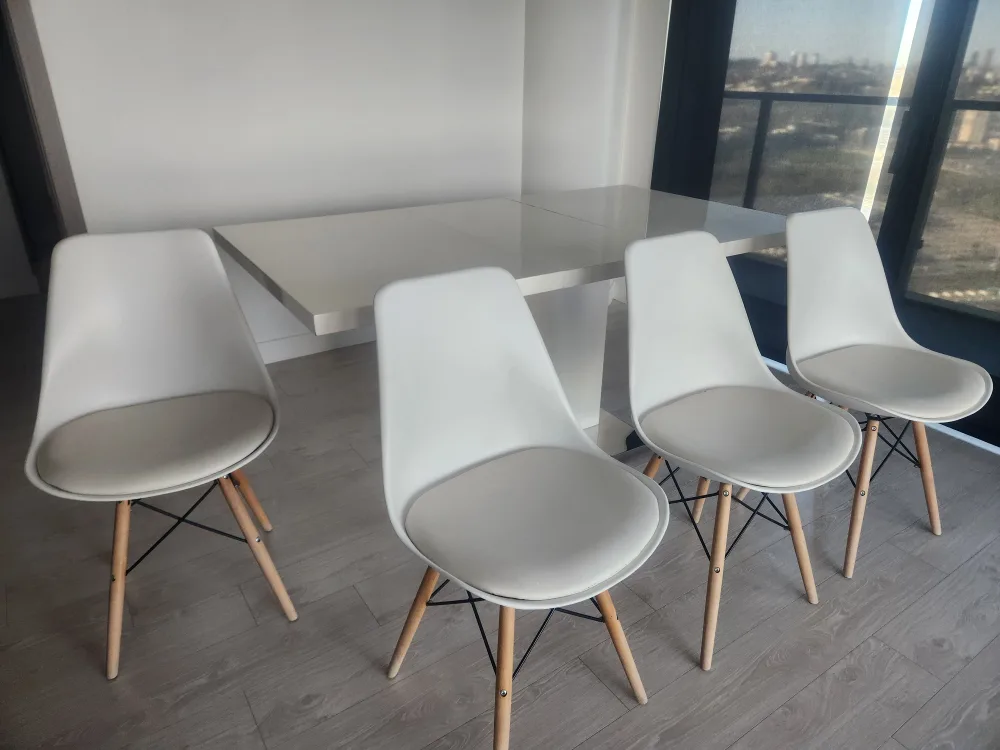 Eiffel stylish Dinning Chairs with Cushion - White/ Natural image indicator(2)