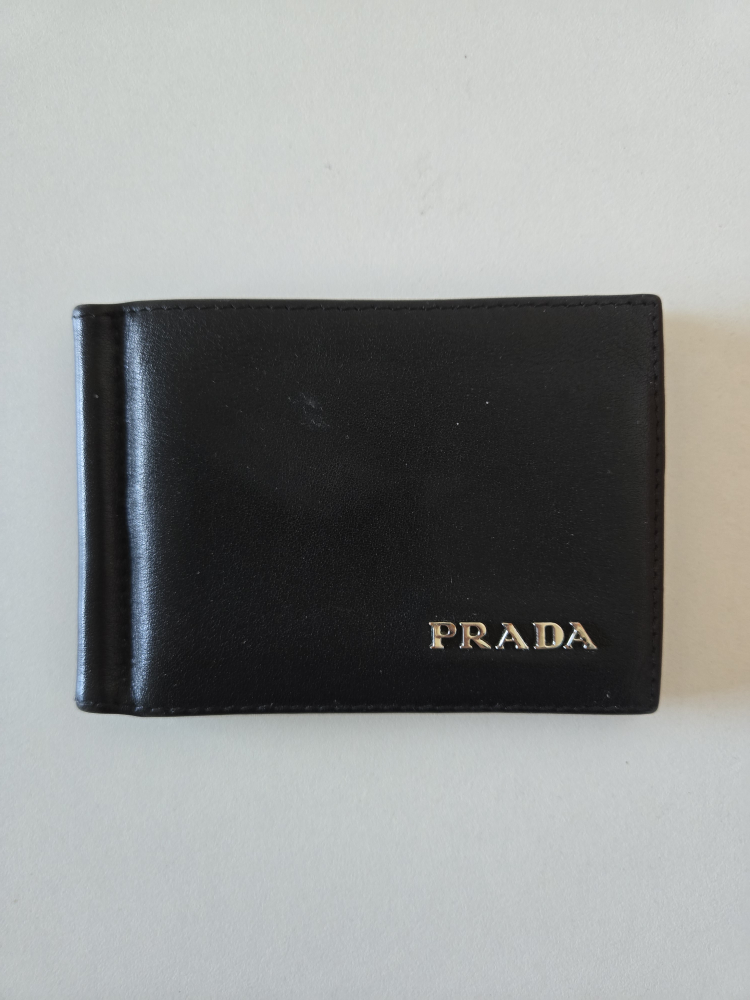Prada Black Card Clip Wallet Slim Fashion