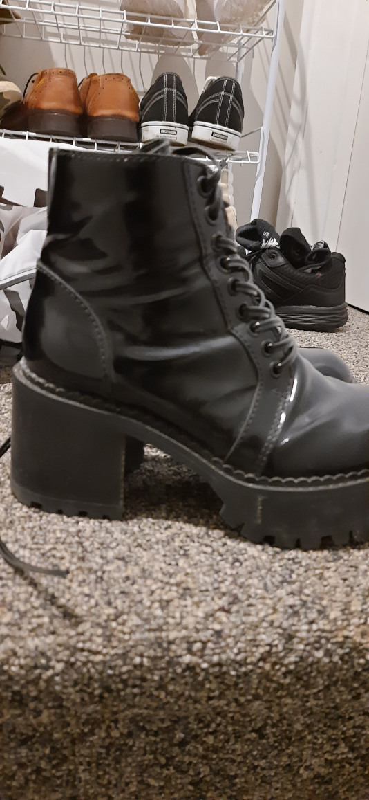Black Patent Leather Lace-Up Platform Boots