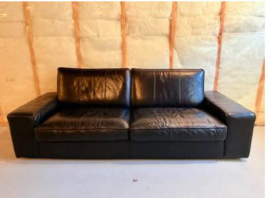 Black Leather Sectional Sofa with Ottoman - photo 4