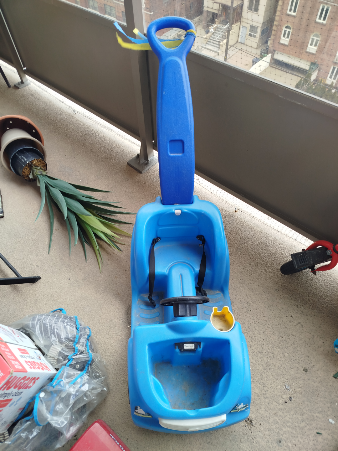 blue children push car + toys - photo 2