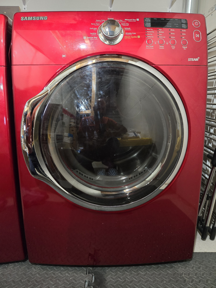 Red Samsung Electric Dryer with Steam Cycle