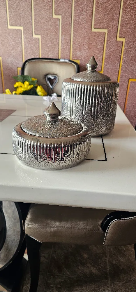 Silver Metal Decorative Jars with Lids thumbnail