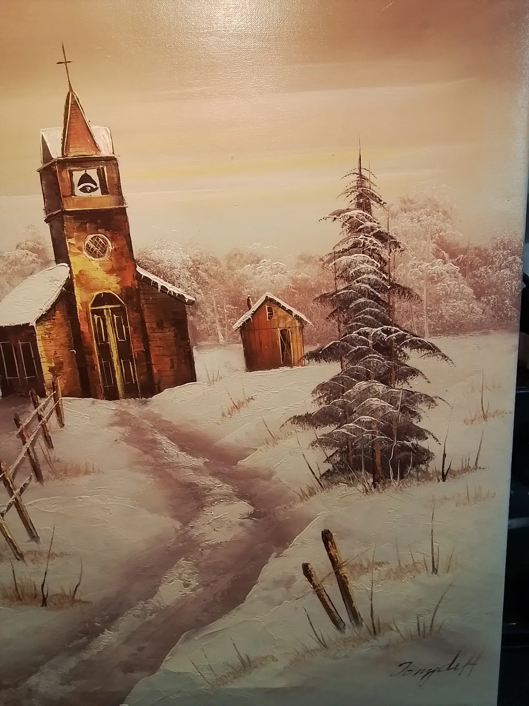Original Winter Church Landscape Painting by Jonydeff image indicator(6)