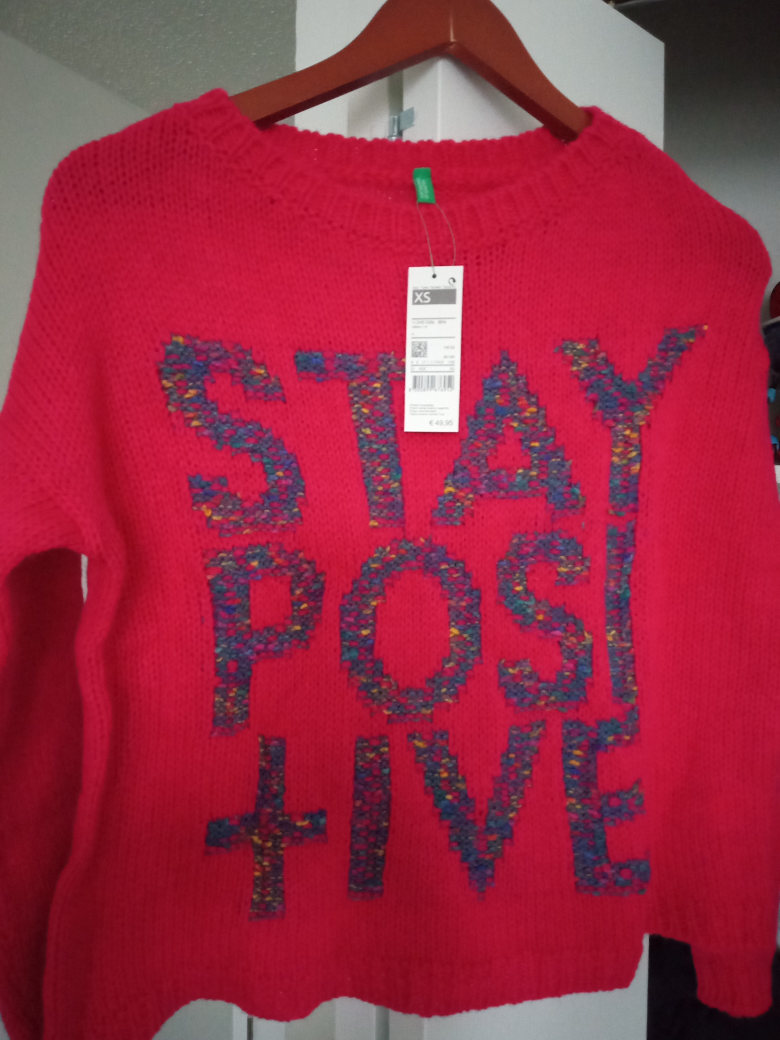 Red Knit Sweater with Stay Positive