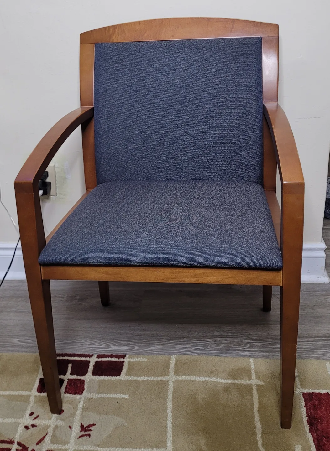 Wooden Armchair with Dark Grey Upholstery thumbnail