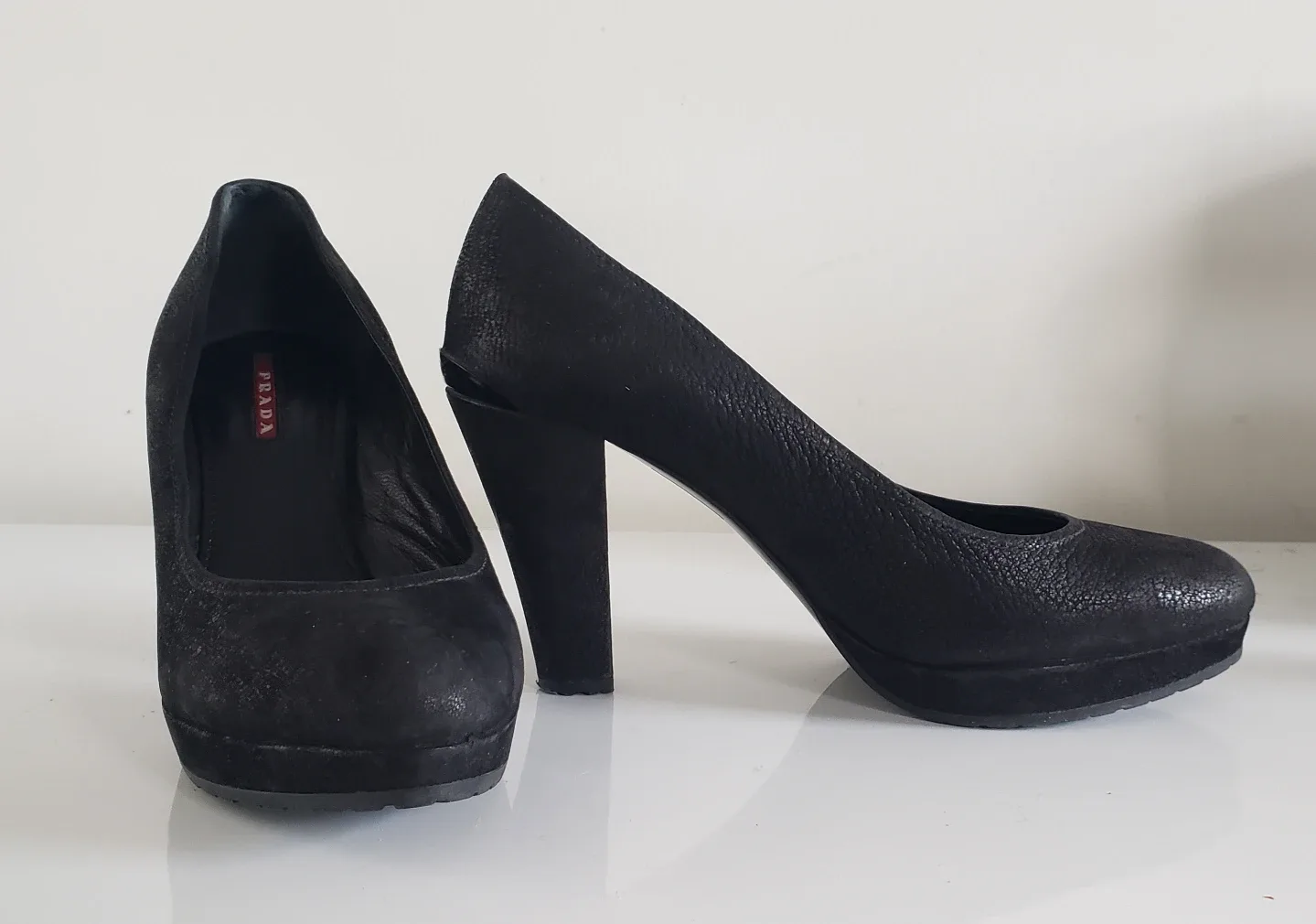 Prada Suede Leather Black Heels w Metal Heelplate Detail image indicator(2)