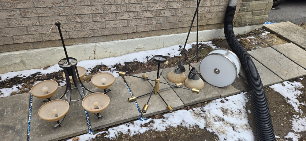 Three vintage light fixtures
