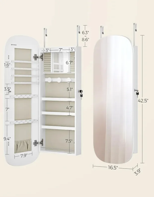 SONGMICS Over-the-Door Full-Length Mirror Jewellery Cabinet image indicator(2)