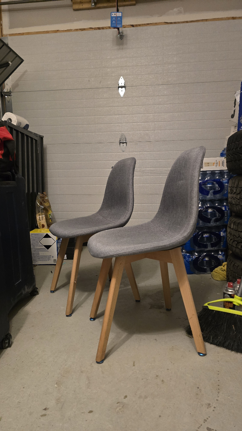 Pair of Grey Fabric Dining Chairs with Wooden Legs - photo 5