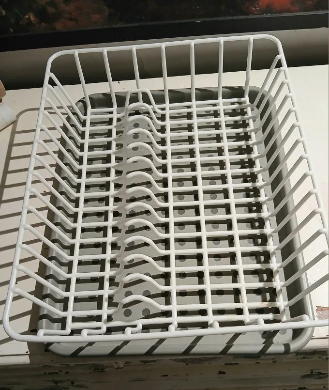 White Wire Dish Drying Rack with Grey Tray thumbnail