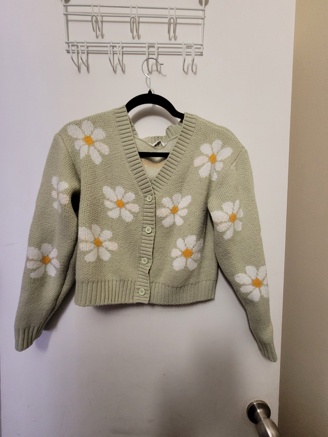 Sage Green Daisy Print Knit Cardigan