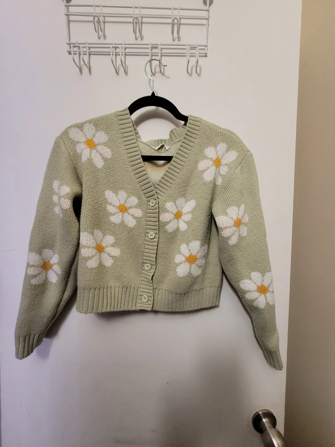 Sage Green Daisy Print Knit Cardigan thumbnail