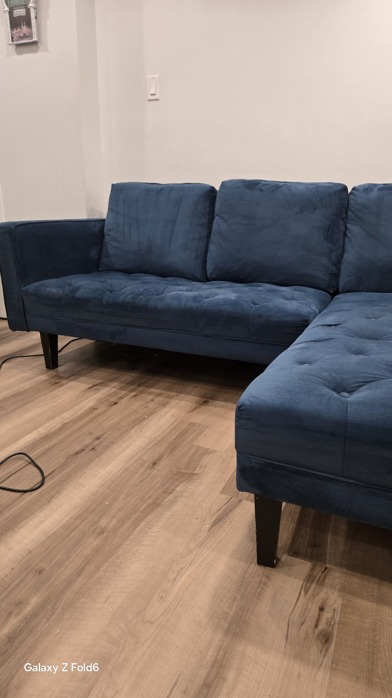 Deep Blue Velvet L-Shaped Sectional Sofa