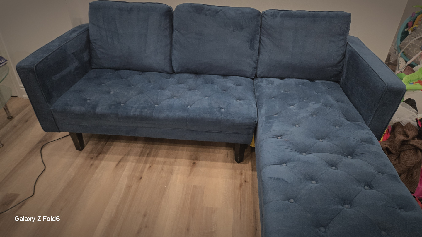 Deep Blue Velvet L-Shaped Sectional Sofa - photo 3