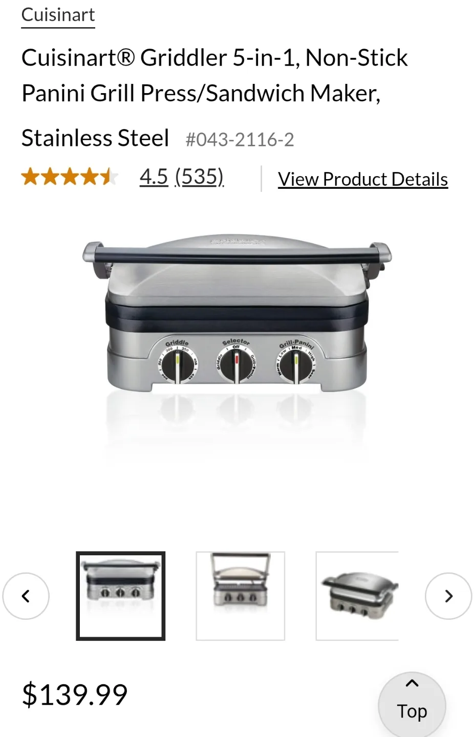 Cuisinart Griddler 5-in-1 Grill/panini/sandwich maker image indicator(4)