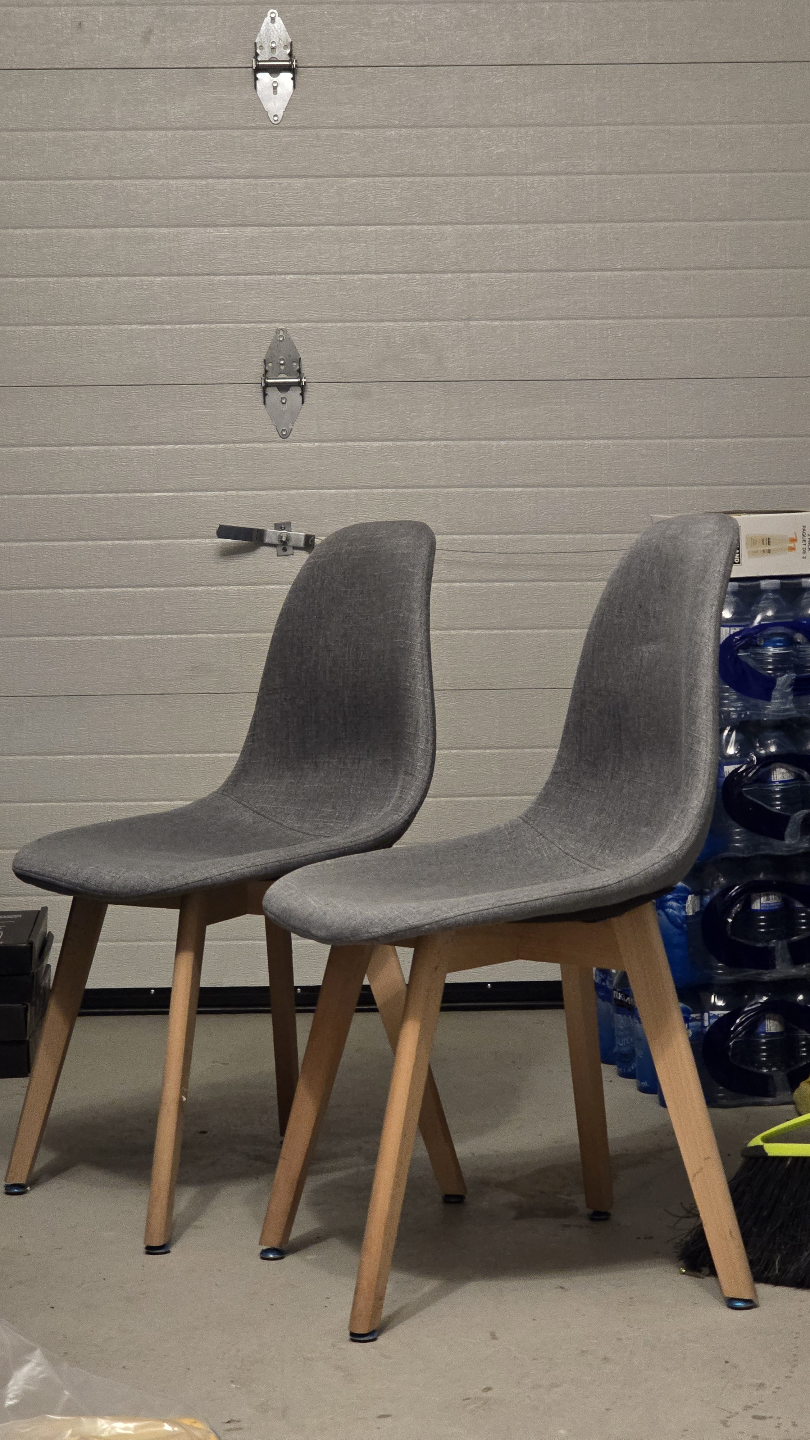 Pair of Grey Fabric Dining Chairs with Wooden Legs - photo 4