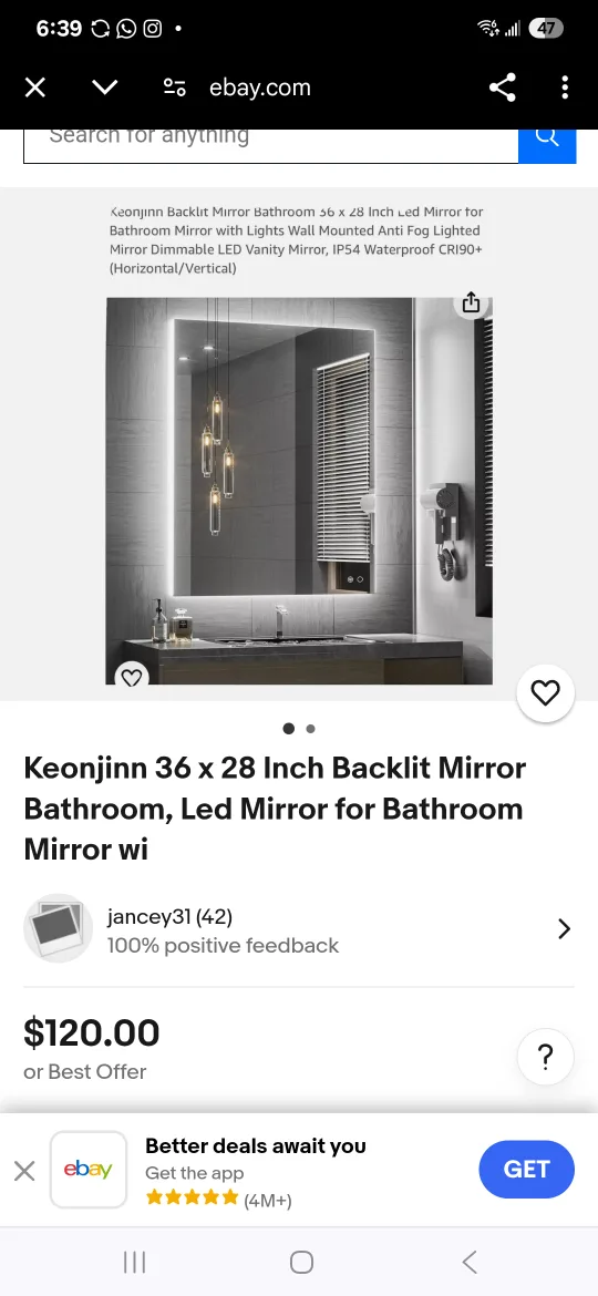 Keonjinn 36 x 28 Inch Backlit LED Bathroom Mirror thumbnail