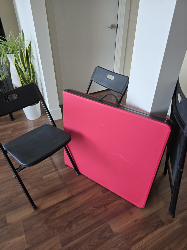 Red Folding Table and Four Black Chairs - photo 4