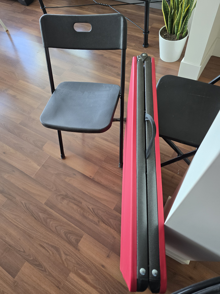 Red Folding Table and Four Black Chairs - photo 5