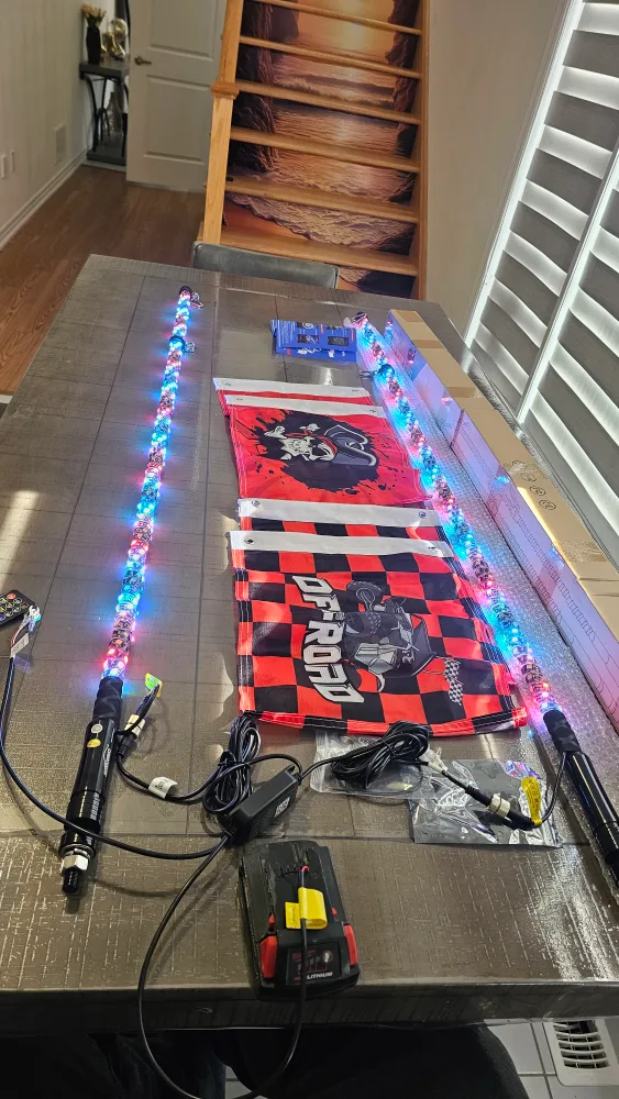 AUTOOMMO RGB LED Whip Lights - 2 Pack, 5ft, 366 Modes image indicator(2)