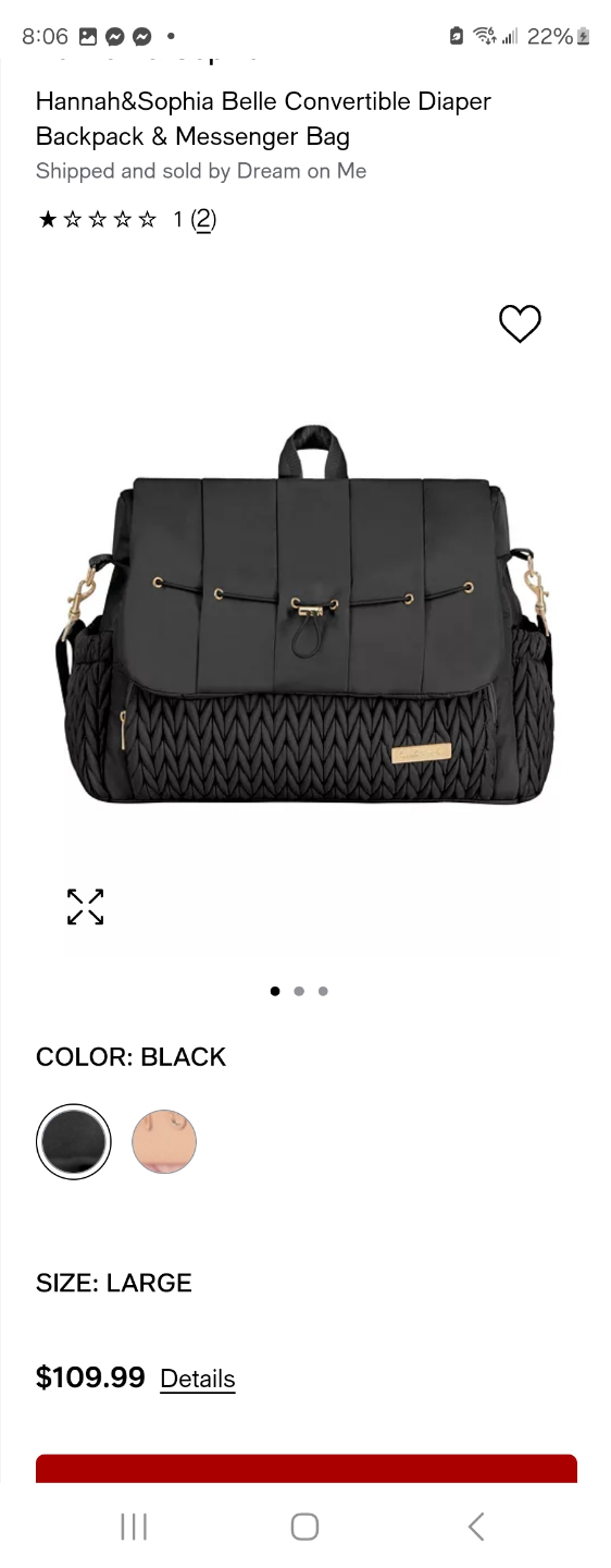 Hannah & Sophia Diaper Bag Backpack & Messenger Bag - Black - photo 3