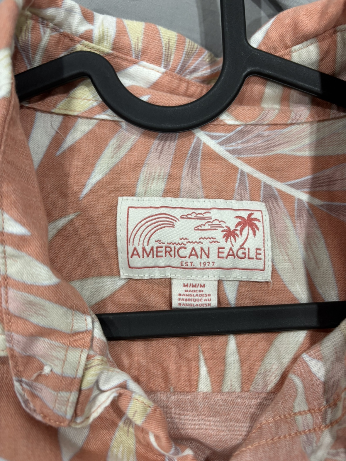 American Eagle Peach Palm Print Short Sleeve Button-Up Shirt - photo 2