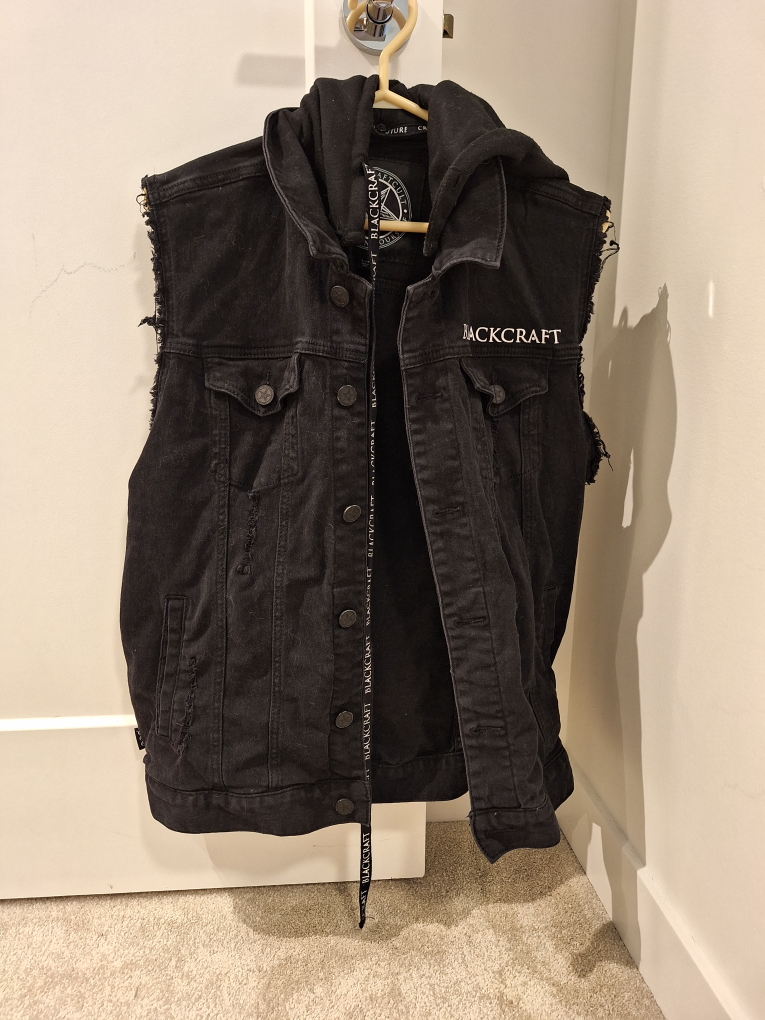 Blackcraft Cult Black Denim Vest with Hoodie