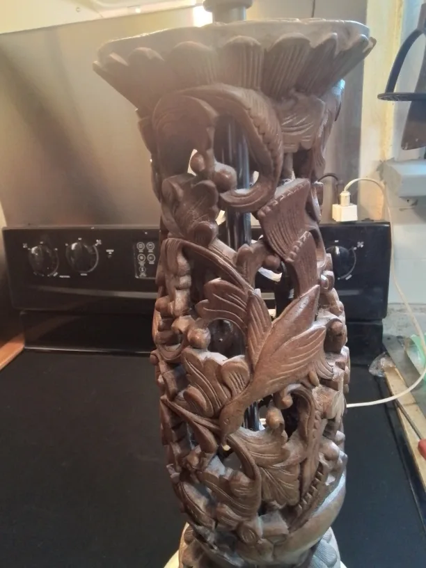 Vintage Balinese Hand Carved Lamp image indicator(9)