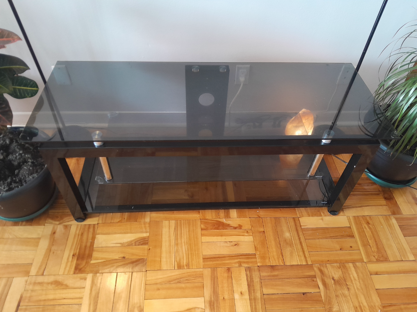Black Glass TV Stand with Shelf
