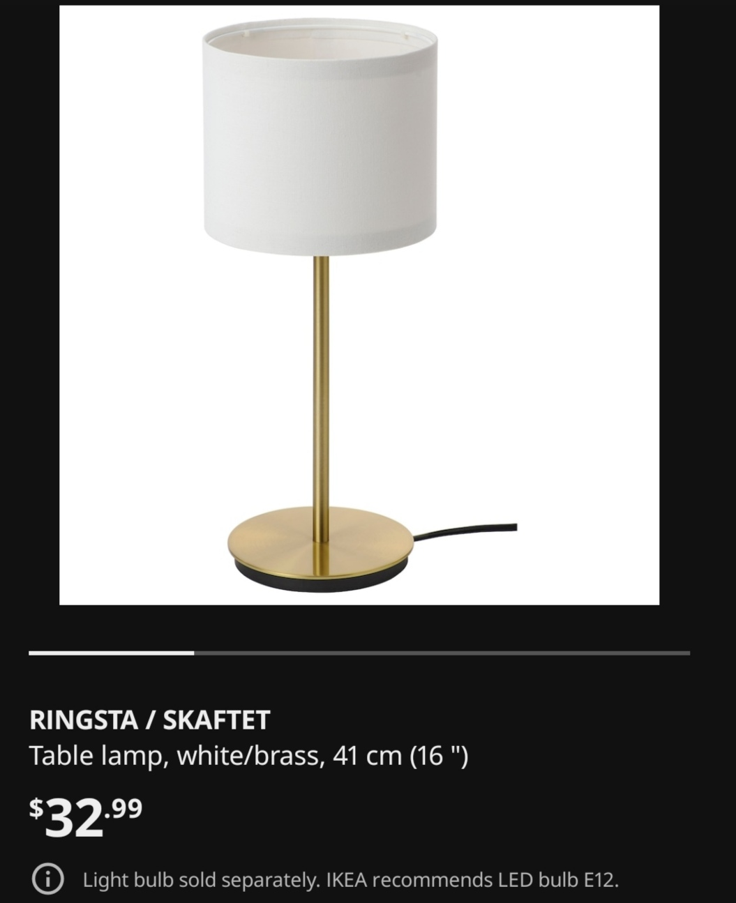 IKEA RINGSTA/SKAFET Table Lamp - Brass and White - photo 2