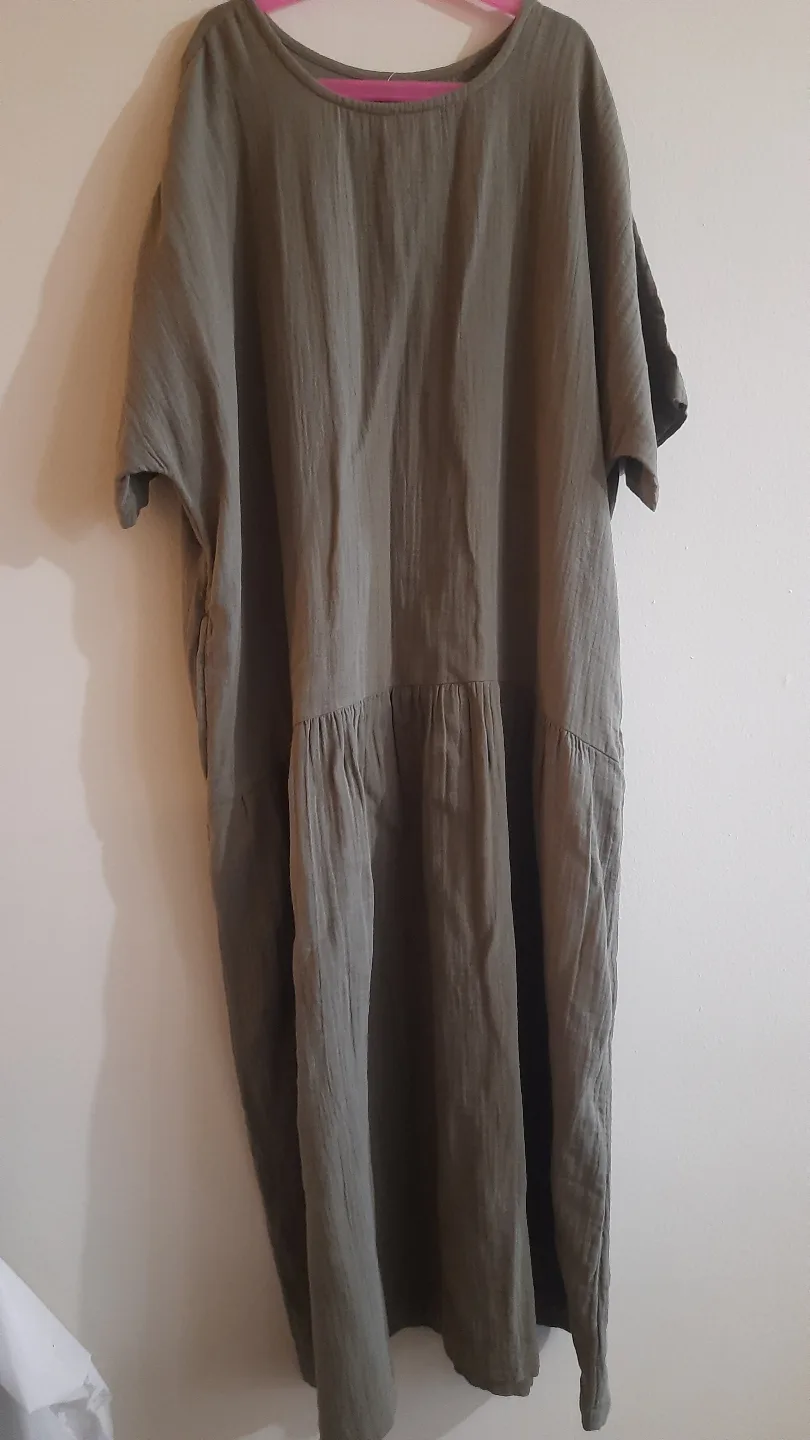 Olive Green Linen Blend Casual Dress thumbnail