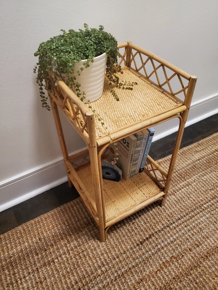 Vintage Rattan Two-Tier Side Table thumbnail