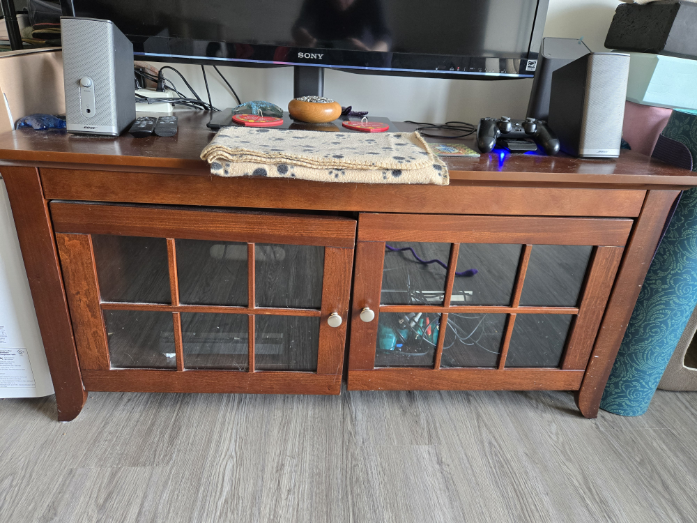 Dark Wood Media Console with Glass Doors