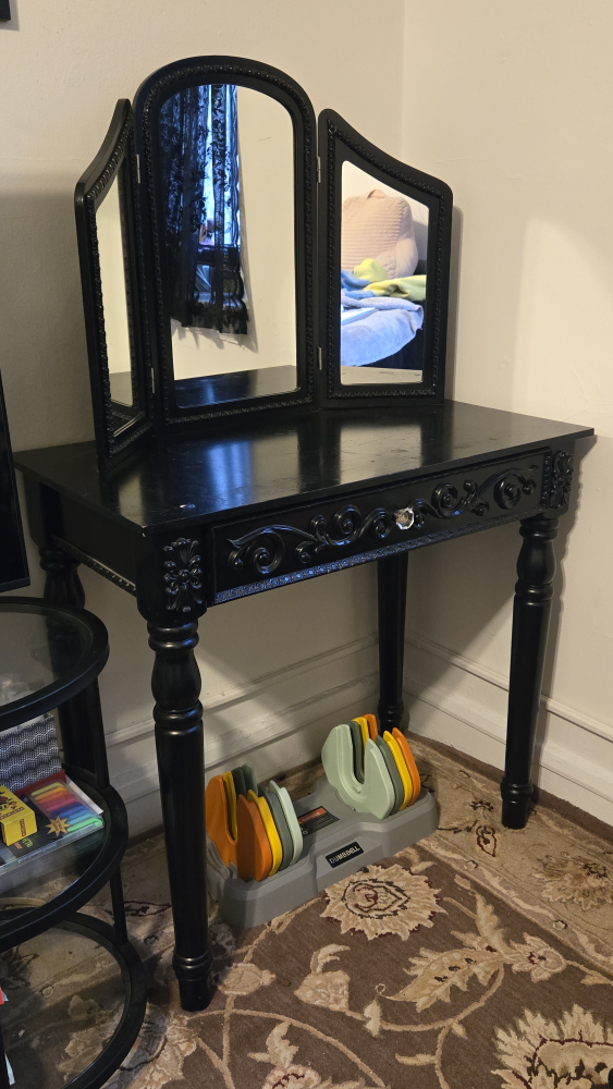 Black Vanity with Tri-Fold Mirror
