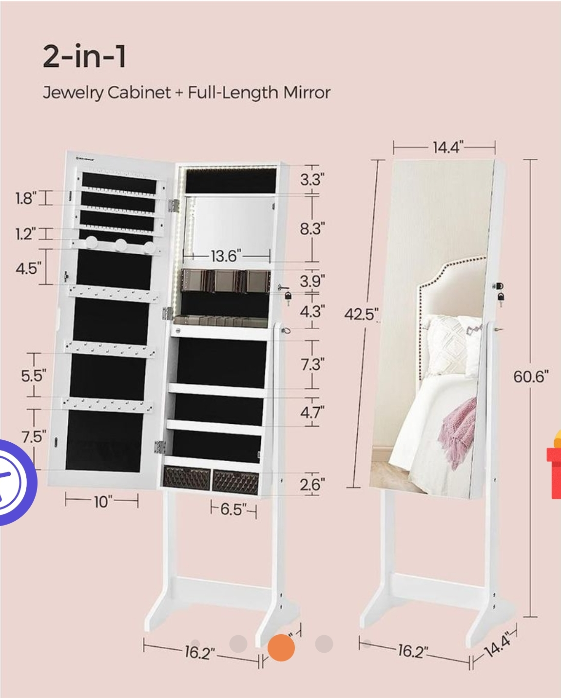 SONGMICS Full-Length Mirror with Jewelry Cabinet