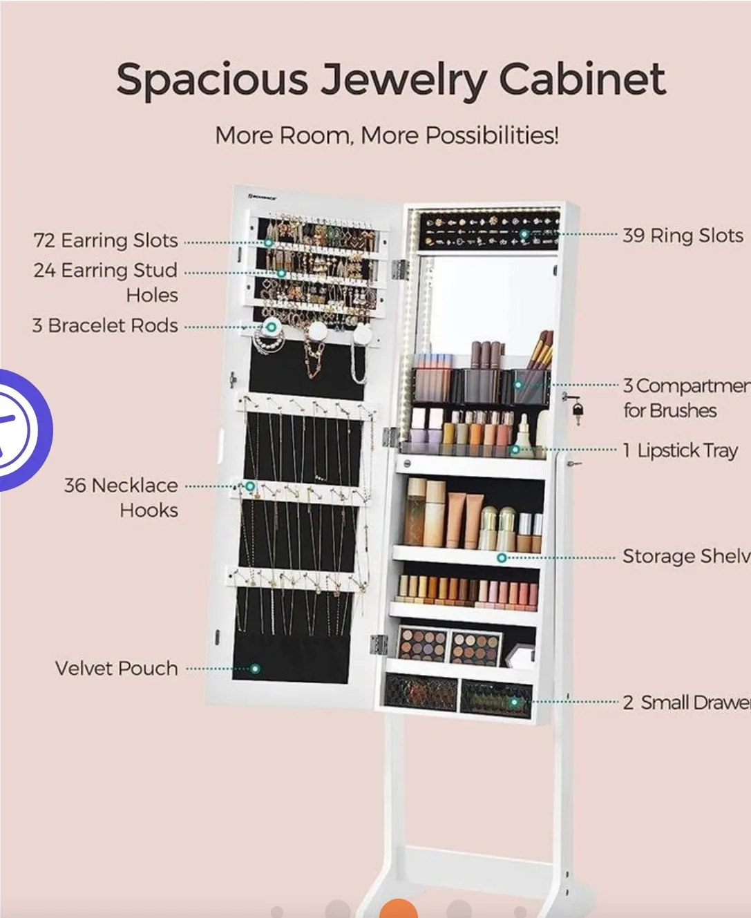 SONGMICS Full-Length Mirror with Jewelry Cabinet image indicator(2)