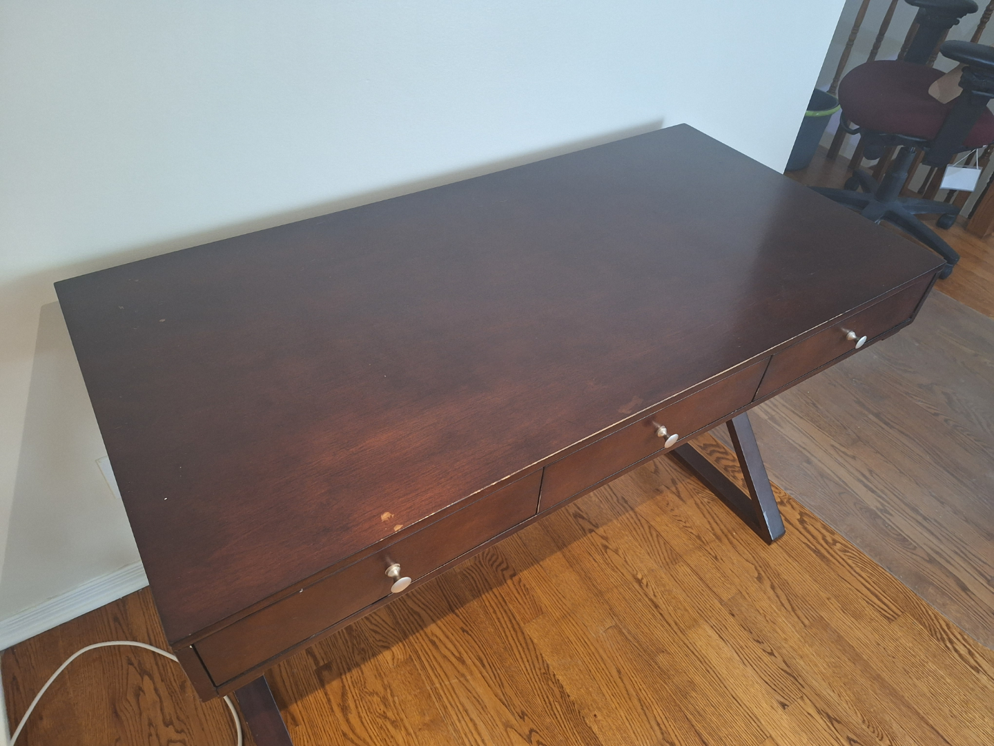 Dark Brown Wooden Writing Desk with Three Drawers - photo 3