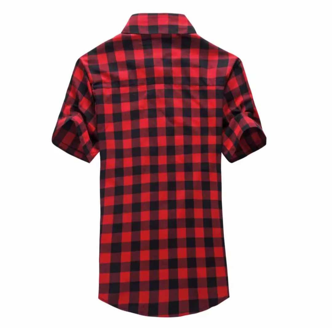 Men's Red and Black Checkered Short Sleeve Button-Down Shirt image indicator(2)