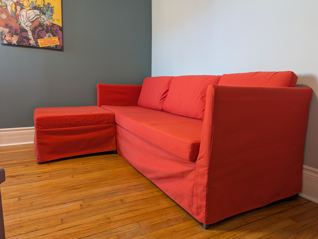 Like New IKEA Corner Sofa Bed in Eye-Catching Red Orange! - photo 2