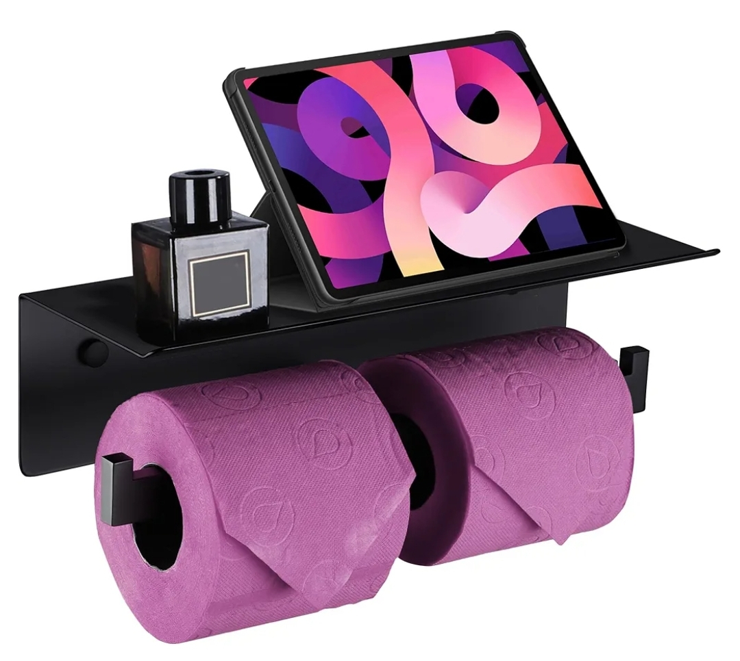 Black Double Toilet Paper Roll Holder with Shelf - photo 4